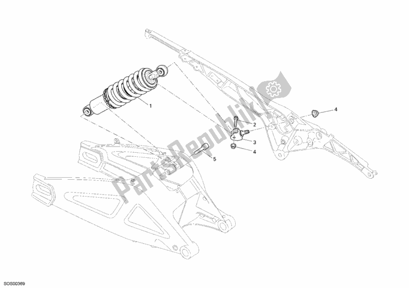 All parts for the Rear Shock Absorber of the Ducati Monster 696 USA 2008